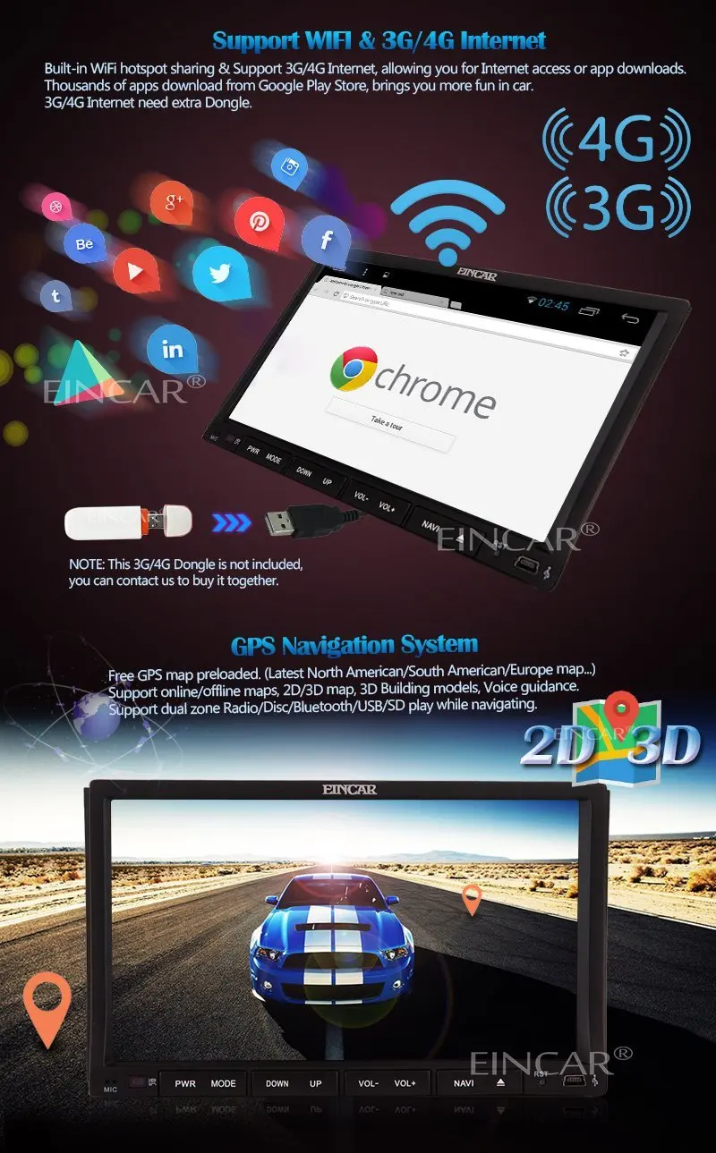 Excellent Android 5.1 Double  2 Din Car Stereo gps Radio In Dash Navigation GPS Car DVD Player Capacitive Screen Head Unit WiFi Bluetooth 2