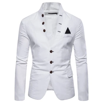 

Suit Blazer Men Europe Size 2019 Spring Multi-button Decorative Men's Casual Stand-up Collar Suit