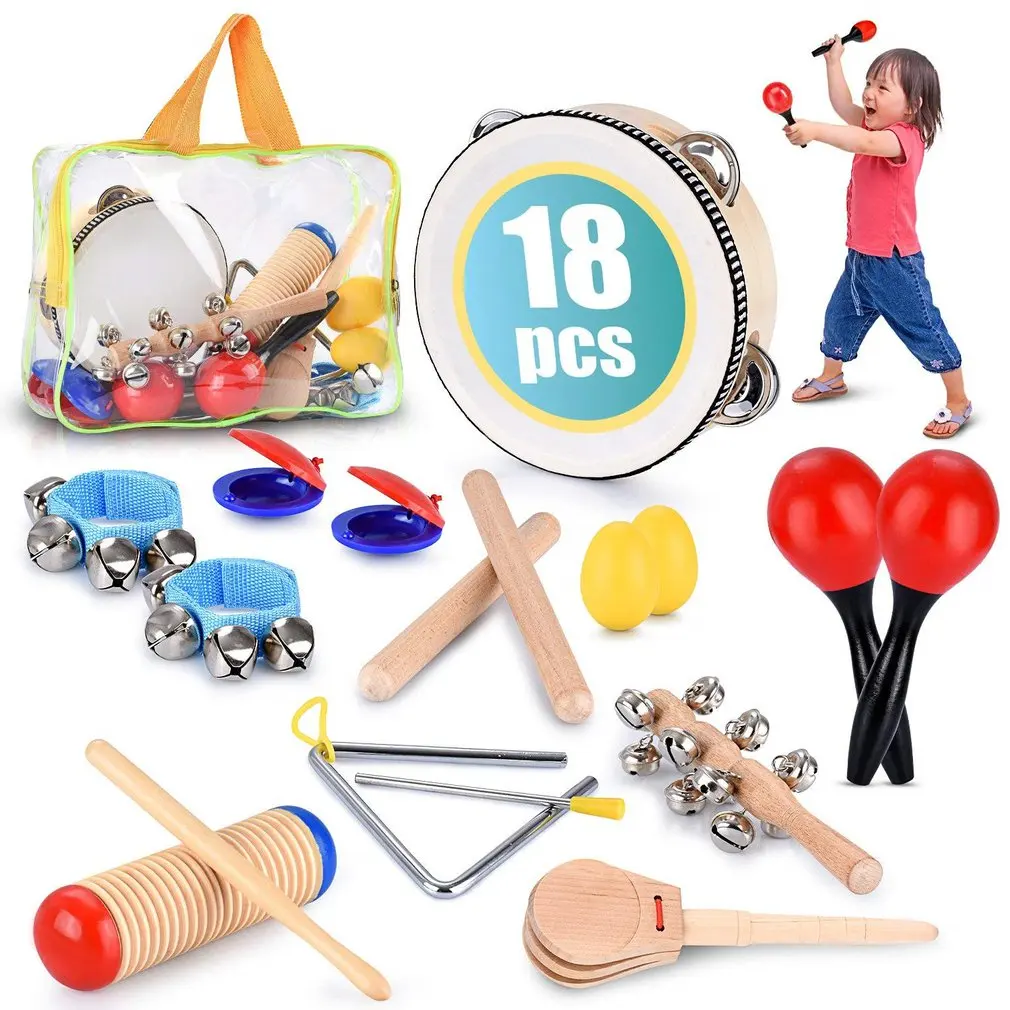 

HOT Kids Musical Instruments Tamborines Drum Set 10Pcs Xylophone Percussion Toy with Carrying Bag Early Music Educational Tool