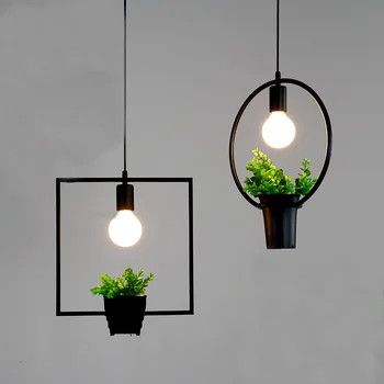 

Countryside style plant pot pendant light Square round shape wrought iron droplight restaurant cafe bar garden deco hanging lamp