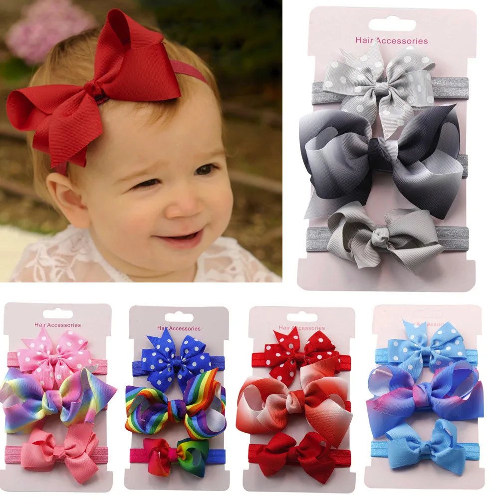 

top sale 3Pcs Kids Elastic Floral Headband Hair Girls baby Bowknot Hairband Set baby hair accessories