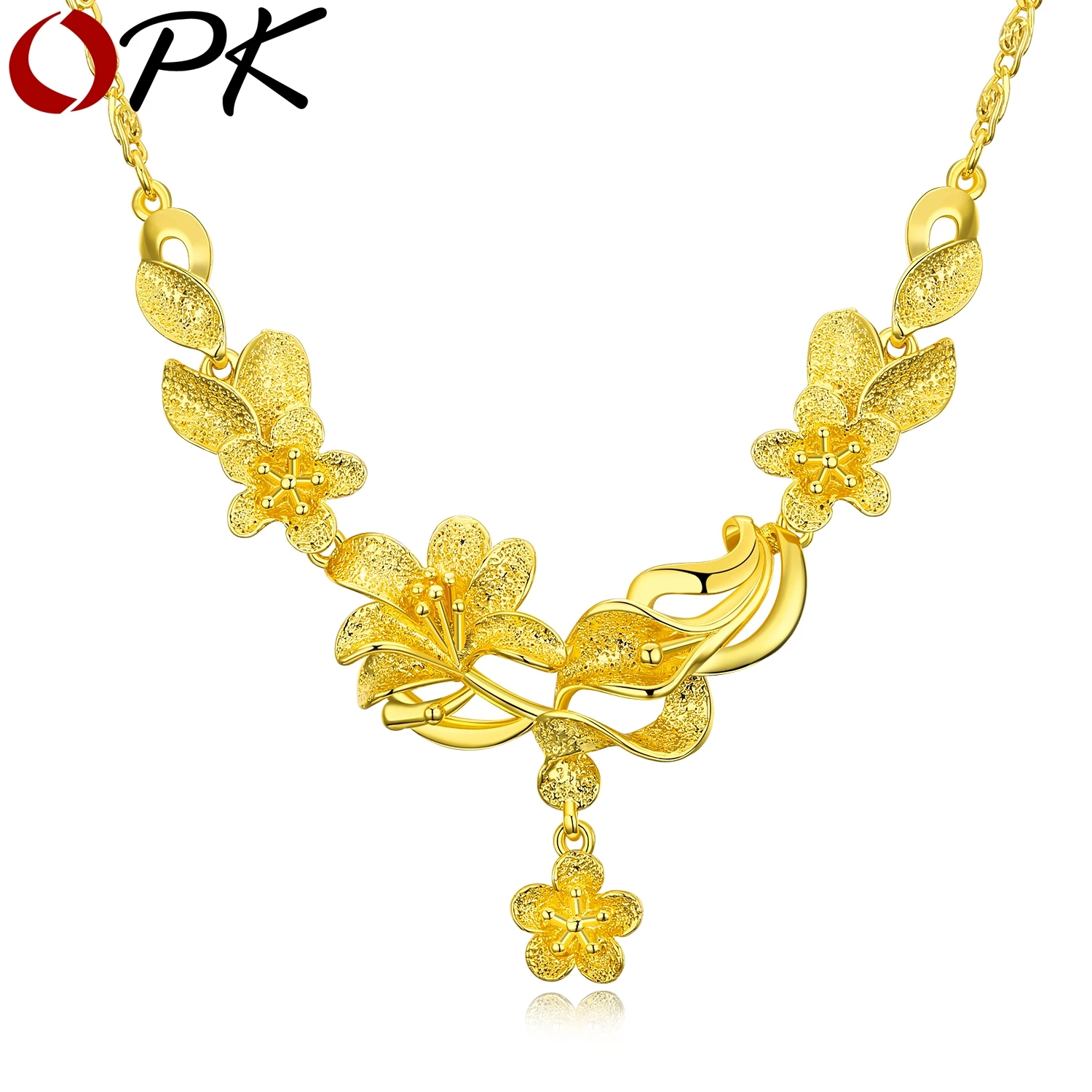 OPK Luxury Gold Color Women Necklace Flower Design Ladies Link Chain