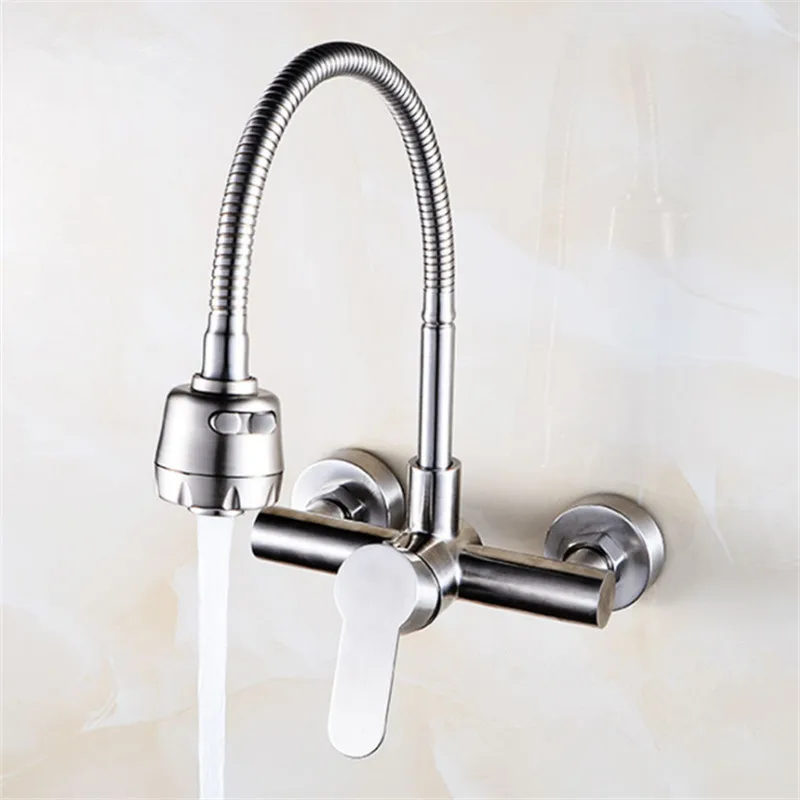 304 Rvs Wandmontage Keukenkraan Keuken Mengkraan Muur Kraan 360 Roterende Flexibele Slang Keuken Sink Tap Keuken Mengkraanmengkraan Aliexpress