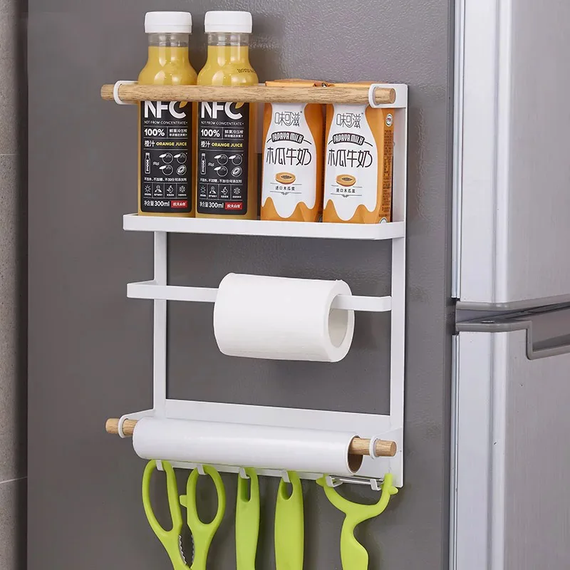 

Magnetic Adsorption Refrigerator Storage Holder Kitchen Paper Towel Shelf Multifunction Refrigerator Side Wall Hanger Organizer