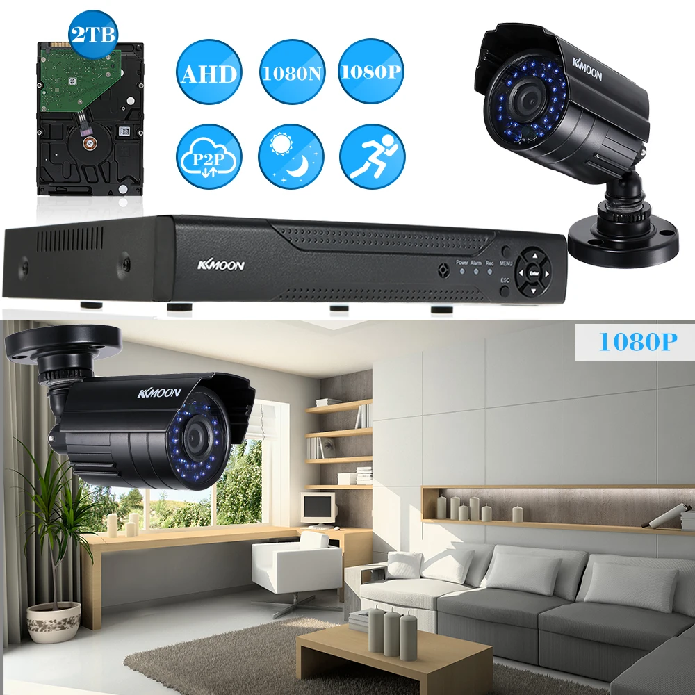 KKmoon 1080N DVR CCTV 12CH 1080 P AHD водонепроницаемый ИК-детектор движения ночного видения CCTV камера система безопасности PAL Система 2 ТБ HDD