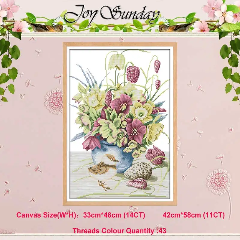 Flowers and bird Роза Тюльпан ваза астры Цветок Счетный 11CT 14CT Набор для вышивания крестиком DIY DMC Набор для вышивания крестиком вышивка рукоделие домашний декор - Цвет: Flowers and bird