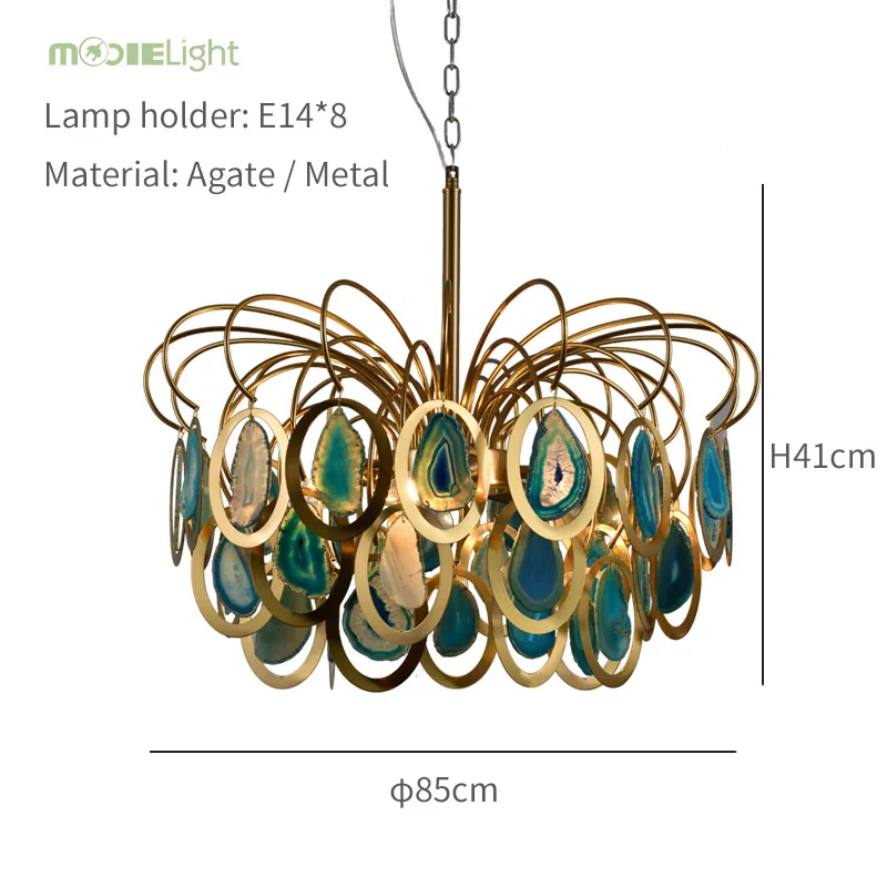 Современный Люстра светильник ing роскошный скандинавский Железный Агат дизайнерский светильник для гостиной столовой светодиодный светильник для фойе комнаты - Цвет абажура: 8 heads