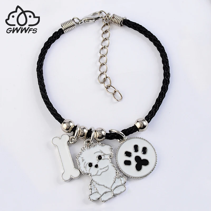 

Shih Tzu charm bracelets amp bangles for women girls silver color alloy rope chain pet dog female bracelet bangle bijoux femme