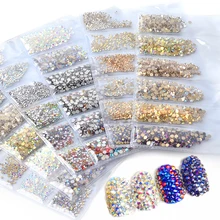 1 упаковка очаровательные хрустальные(ss3-ss10) Стразы для дизайна ногтей смешанные 6 цветов плоские стеклянные драгоценные камни 3D аксессуары для маникюра
