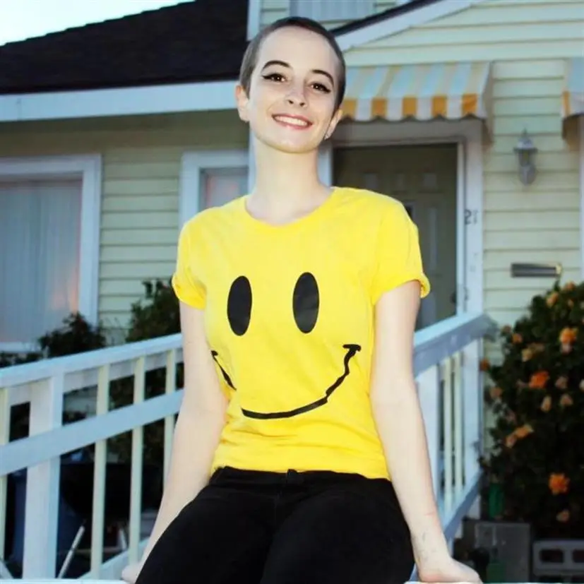 

New Fashion Smile Face Happy Letters Print Short Sleeve Cotton T-Shirt For Women Top T-Shirt Female Women Plus Size Graphic