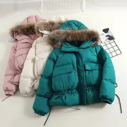 Свободное пальто с капюшоном пуховик женский короткий новейшее пальто толстое модное пальто с карманом 2018 зима новый стиль для студентов