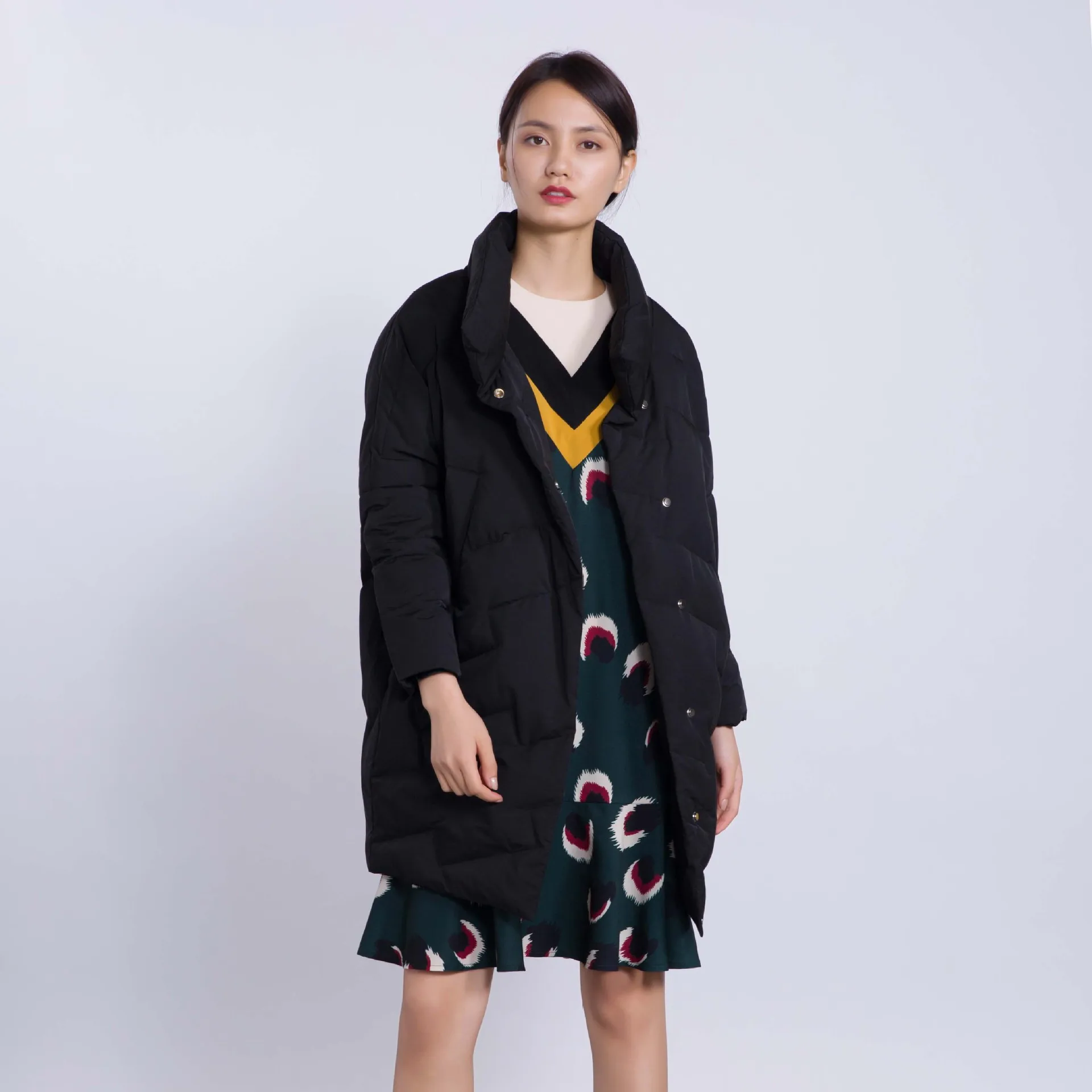 2018 Vers Service De À noir Beige Mode Style Le Porter Géométrique Et Ceciliayu Manteau Nouveau Bas Vêtement Facile Japonais D'hiver Automne Femmes SxaKwd