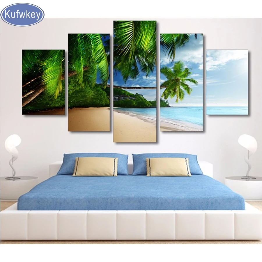 

5D diy diamond painting beach scenery pictures of rhinestones 5pcs square cross stitch needlework home decorative relative gifts