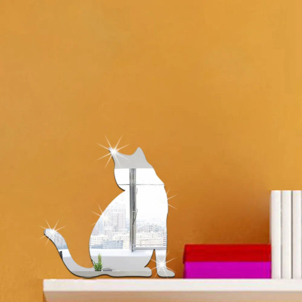 

Cute Cat Fashion DIY 3D Mirror Wall Sticker Big Watch Home Decor Art Wall Stickers Adesivo de Parede