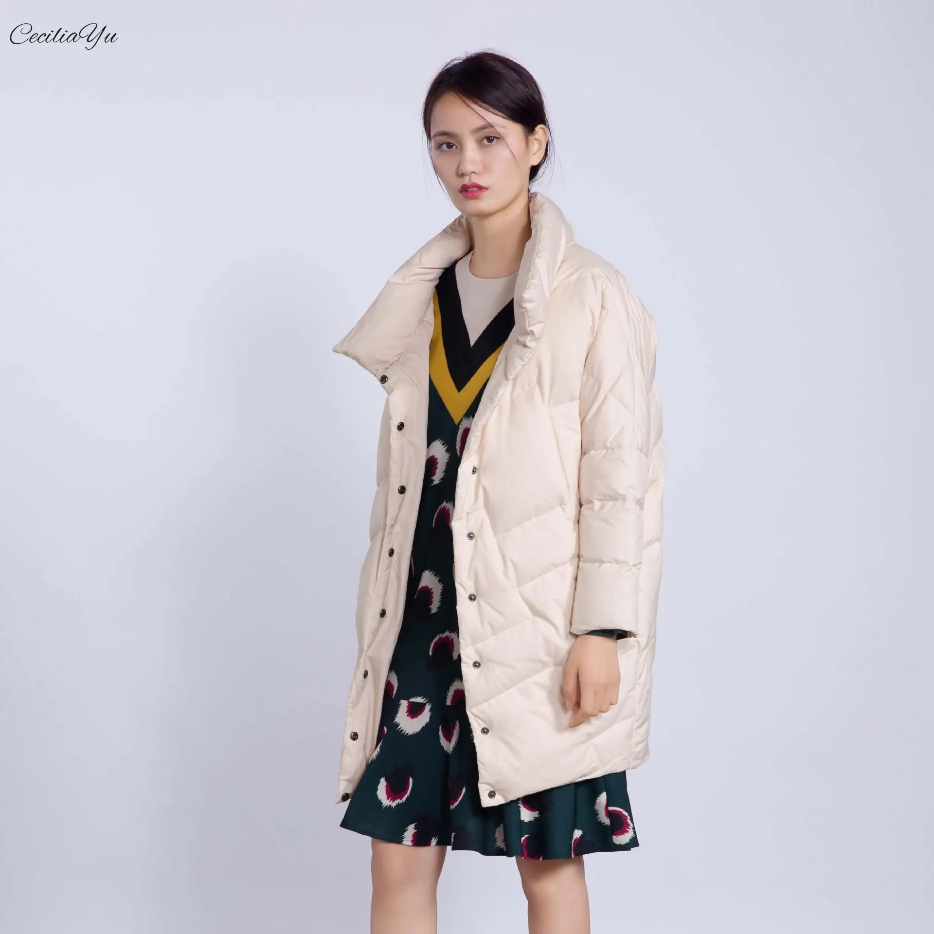 2018 Vers Service De À noir Beige Mode Style Le Porter Géométrique Et Ceciliayu Manteau Nouveau Bas Vêtement Facile Japonais D'hiver Automne Femmes SxaKwd