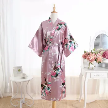 

Women Silk Satin Long Wedding Bride Bridesmaid Robe Floral Kimono Robe Feminino Bath Robe Big Size Peignoir Femme Sexy Bathrobe