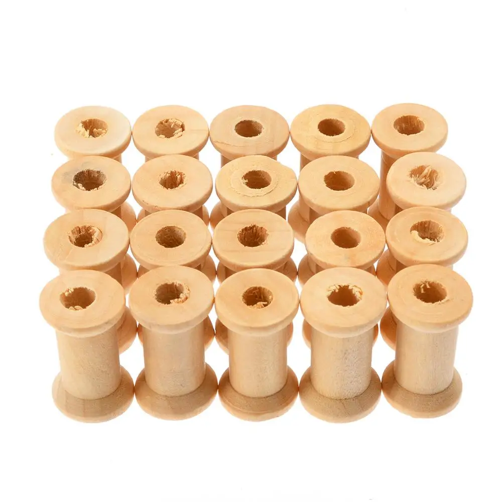 20pcs Colorful Wooden Bobbins Spools Sewing Cotton Reels Ribbon Crafts