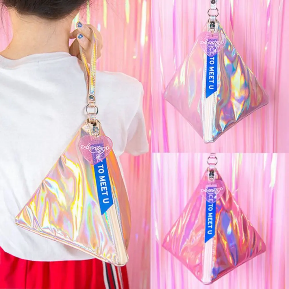 

Sequins Handbag Pretty Women Girl Fashion Cosmetic Bag PVC Laser Triangular Cosmetic Bag Sequins Metallic Color Makeup Bag