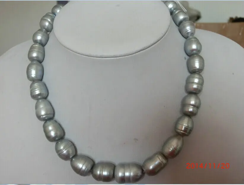 

elegant huge13-14mm tahitian gray pearl necklace 18inch