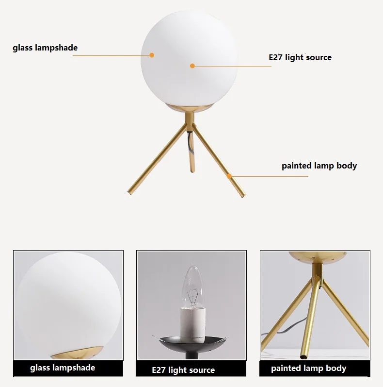 EU/US Plug современная стеклянная настольная лампа шар для спальни гостиной прикроватная лампа для скандинавского исследования светодиодные настольные светильники промышленные Hom