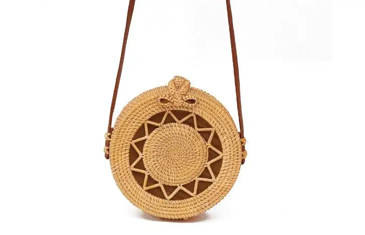 

IMOK Hollow Out Beach Bag Summer Flower Round Straw Bag Beauty Luxury Designer Circle Rattan Handbags Women Messenger Bag NCCG
