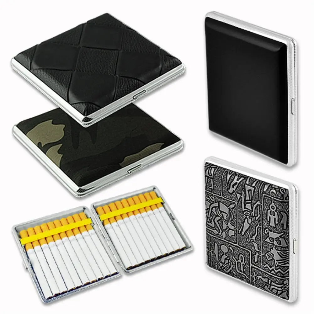

PU Cigarette Case Box Hold 10 12 14 16 18 20PCS Alloy Metal Holder Cigars TOBACCO STORAGE CASE Fashion Smoking Supplies