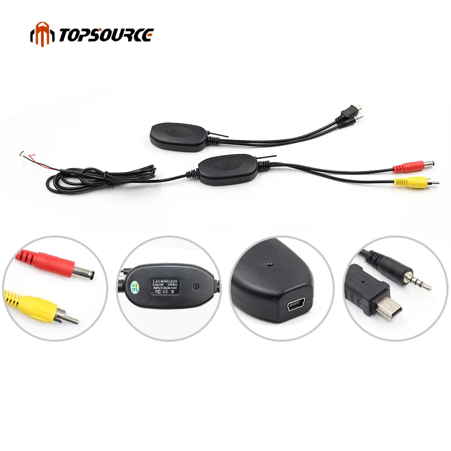 

TOPSOURCE Wireless 2.4ghz RCA Video Transmitter Receiver Kit for Car DVD Monitor GPS RearView CCD Cam Reverse Backup Camera