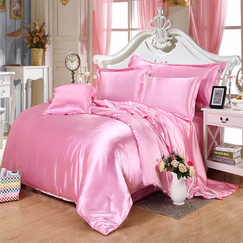 Waliicorners 4Pcs Silk Black White Color Silk Bedding set King Queen size Bed set Solid color Brief Duvet cover set Bedclothes bed linen set 26 IMG_2659