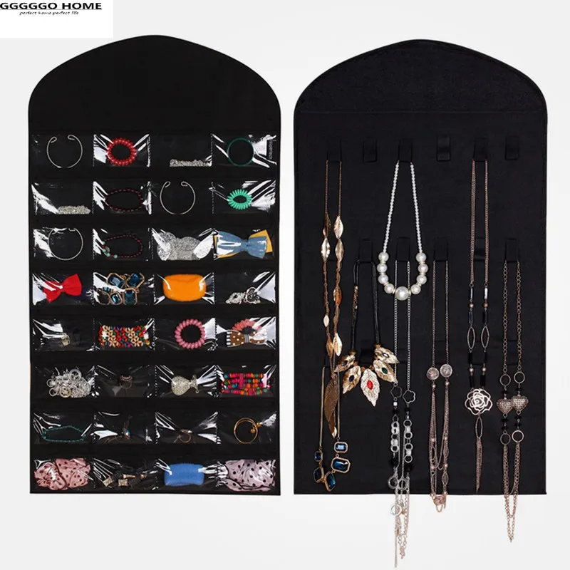 GGGGGO дома, нетканые ткани ювелирные изделия, карты, ожерелье подвесные органайзеры/storagebag/висячий мешок, 80x46 см размер, черный/кремовый цвет