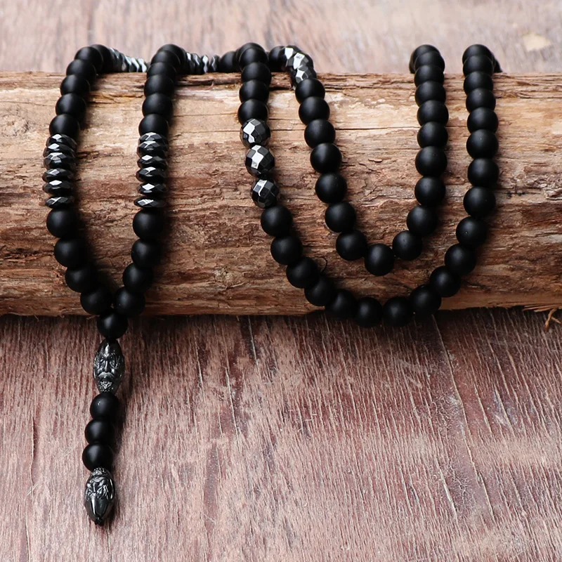 Мужские черные матовые бусы из камня Mala с пистолетом 2018|bead necklace|mala necklacenecklace black |