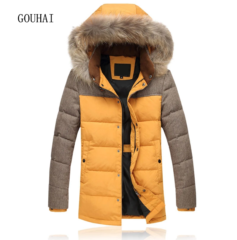 Winter Jacket Mens White Duck Down Jackets Men Coat Patchwork 5XL Fur