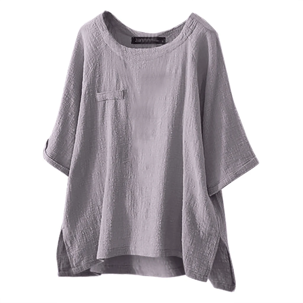 

JAYCOSIN Women Fashion O-Neck Solid Three Quarter Sleeve Cotton Tops Blouse Pure Color Off Shoulder Shirt Ladies 720