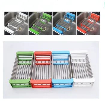 

1PC Telescopic Kitchen Sink Dish Rack Insert Countertop Storage Organizer Tray Stainless Steel Fruits Vegetables Basket OK 0381