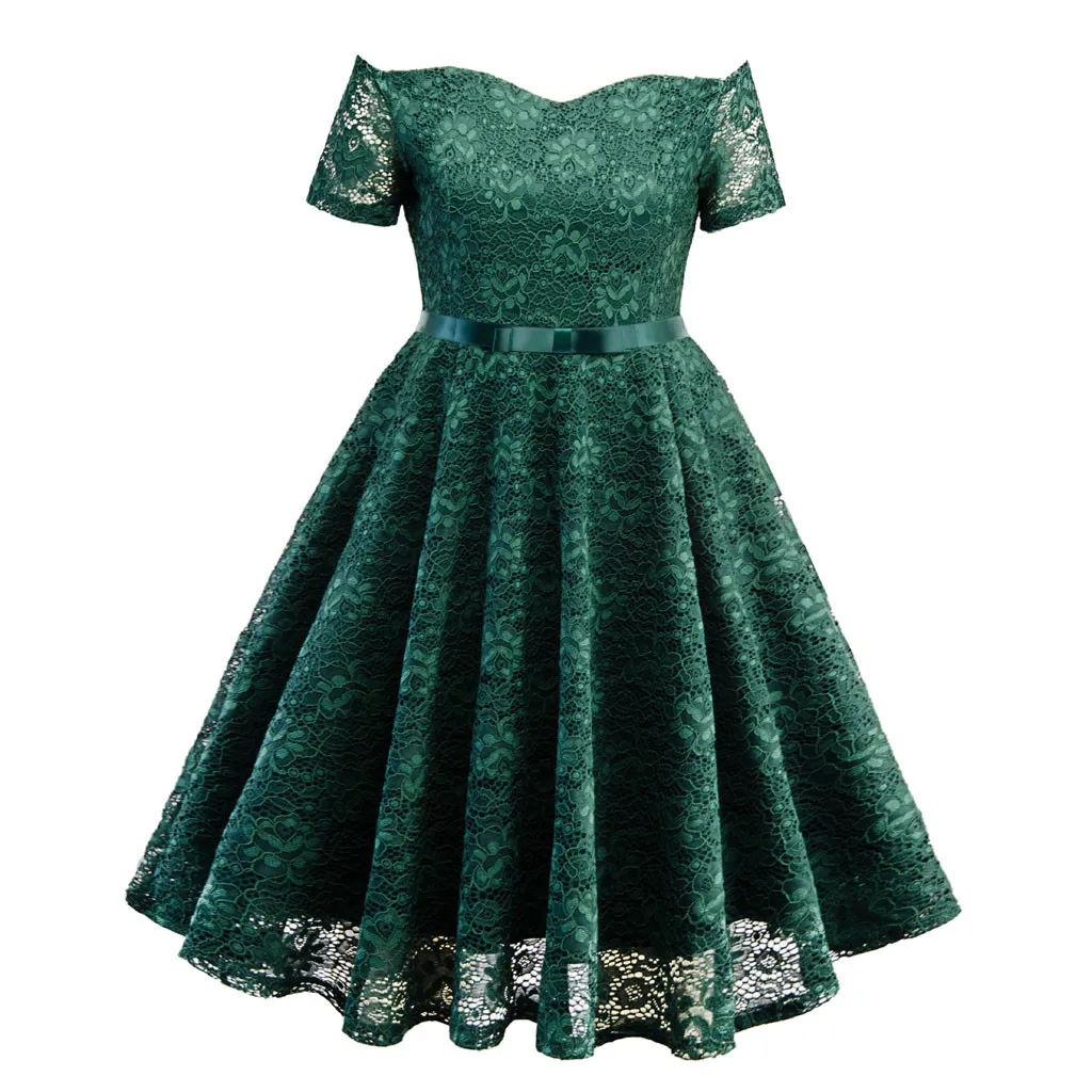 

2019 Summer Women Dress Fashion Plus Size Slash Neck Solid Short Sleeve Party Dress DouDouLu