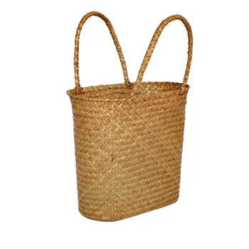 Straw Weave Wicker Storage Basket Shopping Picnic Bag For Kitchen Neatening Sundries Decorative Flower Baskets Gift Panier Osier 6