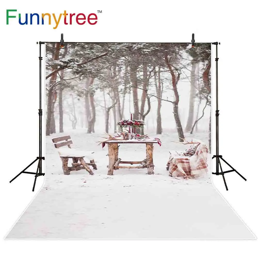 

Funnytree background for photo studio winter snow nature view forest table Christmas decor photography backdrop photocall prop