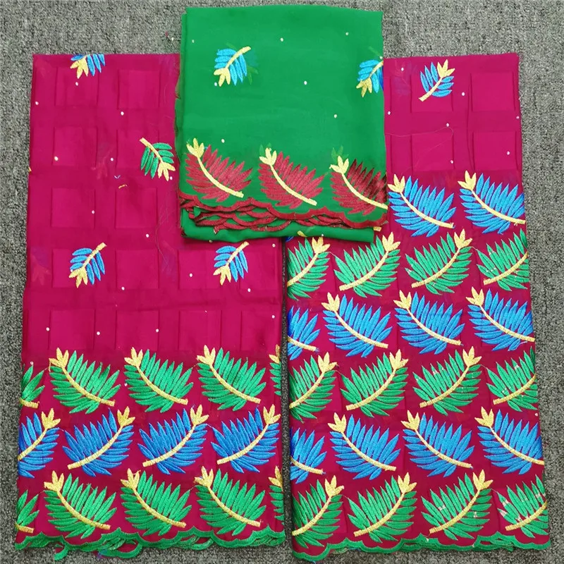 Хлопок трехцветные чудесные листья узор 7 ярдов швейцарская вуаль кружева с камнями HLS17 Высококачественная хлопковая кружевная ткань