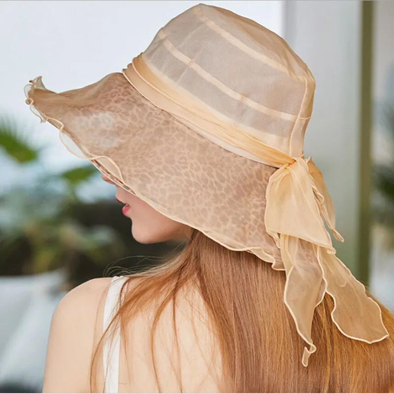 الصيف الحرير قبعة الشمس النساء واسعة حافة قبعات مماشية للموضة مرن أقنعة الإناث أنيقة البحر الشاطئ قبعات الشمس واقية قبعة