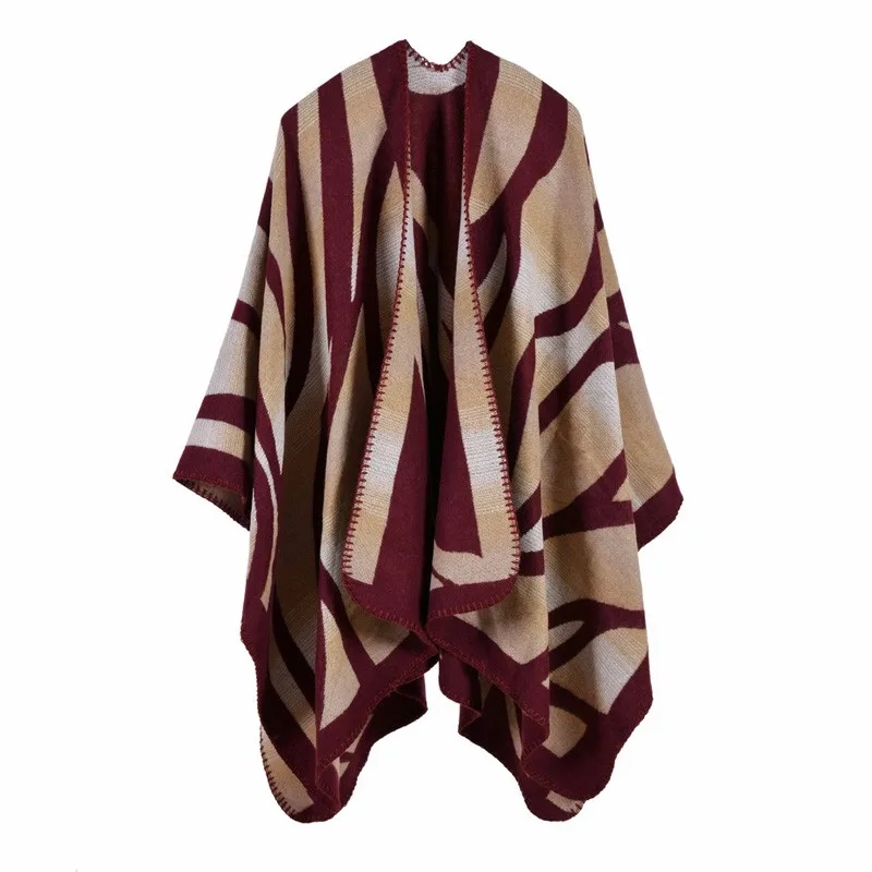 Women's Fashion Winter Striped Poncho Scarf - 5 Colors