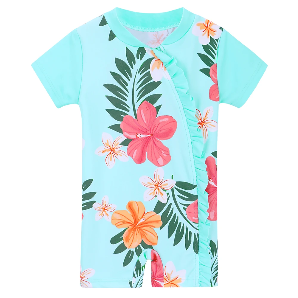 Baby Girl Swimwear Rash Guard Short Sleeve Sun Protection