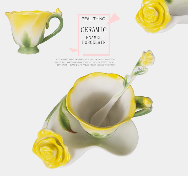 Лучший 3D цветок в форме розы, эмалированная керамическая кофейная чайная чашка и блюдце, ложка, Высококачественная фарфоровая чашка, креативный подарок на день Святого Валентина, дизайн