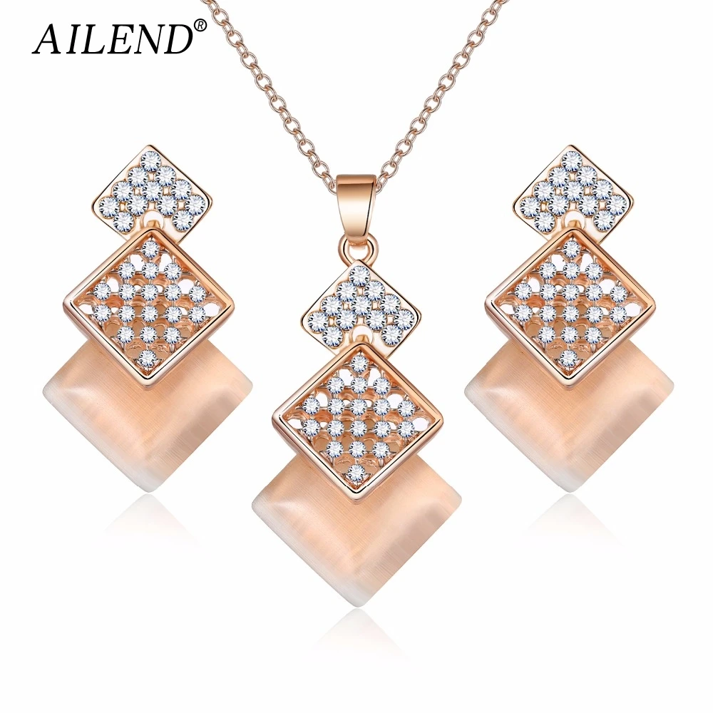 AILEND Geometric Jewelry Set For Woman Gold Color Long Necklace Pendant