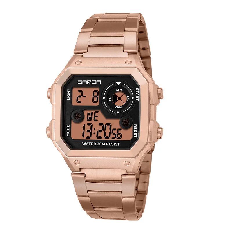 SANDA спортивные мужские часы из нержавеющей стали, золотые цифровые часы, мужские модные водонепроницаемые часы с отсчетом, мужские часы 408 - Цвет: rose gold