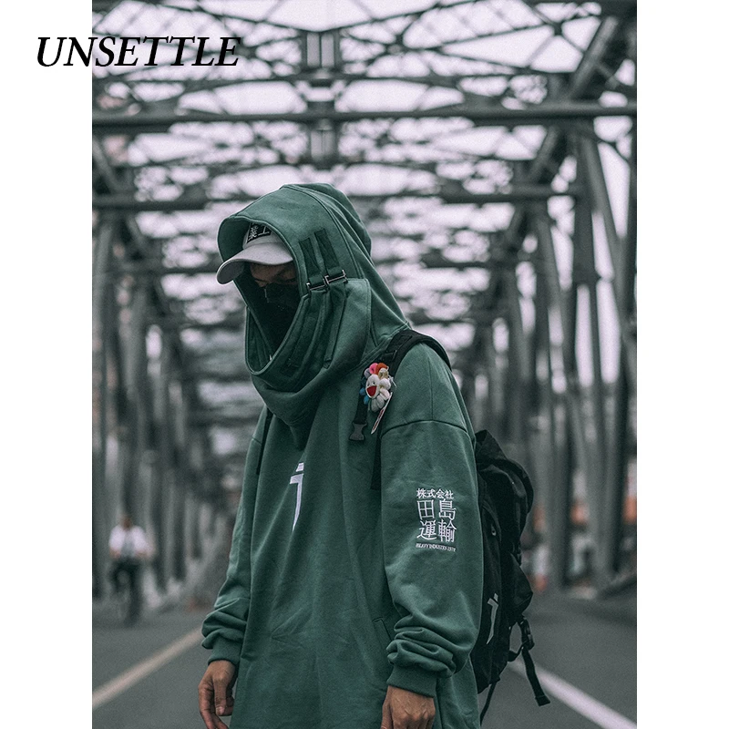 UNSETTLE High neck Fish mouth Pullover japanese Sweatshirts Men/Women Hoodies oversize Streetwear Hip Hop Harajuku Male Tops