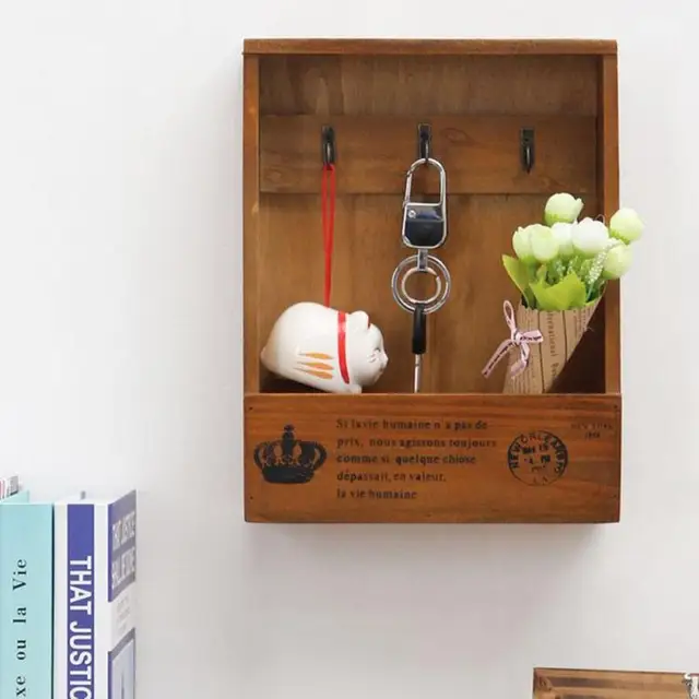 Wood Key Hanger Rack Shelf Hanging Gles Wallet Hair Pin Holder Wood Key Hanger Rack Shelf Hanging Gles Wallet Hair Pin Holder Desktop Wooden Storage Box Handmade
