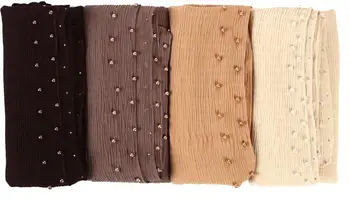 

100pc Chiffon wrinkle scarf pearl edges shawl plain maxi ripple hijab long pashmina muffler muslim scarf fashion scarves