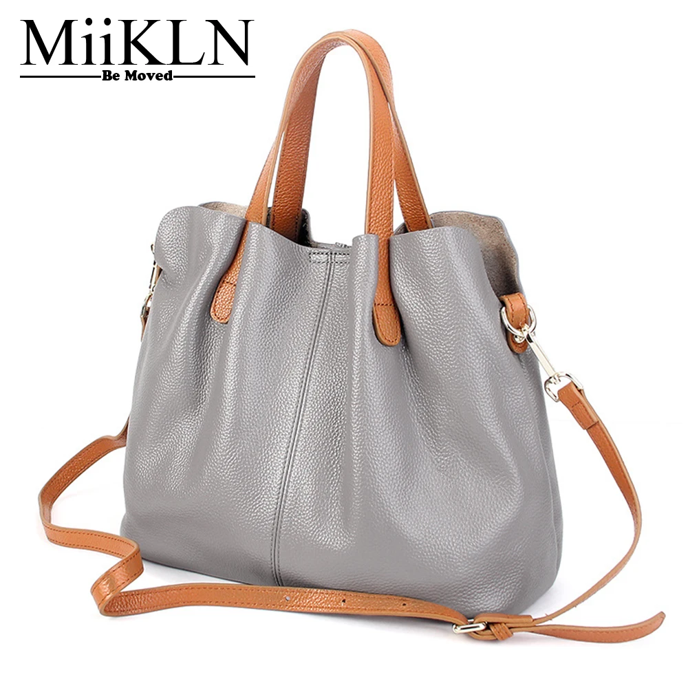 

MiiKLN Black Red Grey Blue Genuine Leather Women Handbags Big Capacity 2017 New Design Soft Cow Leather Crossbody Causal Tote