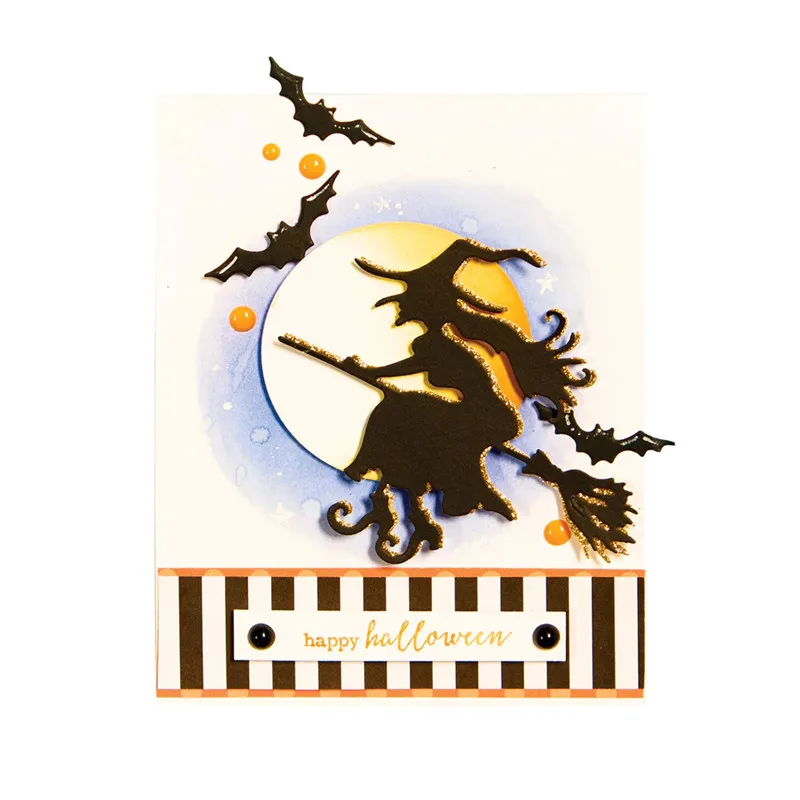 

DiyArts 4 Pcs/lot Metal Cutting Dies Witch Riding A Broom and Bats Scrapbooking For Card Making DIY Embossing Cuts New Craft