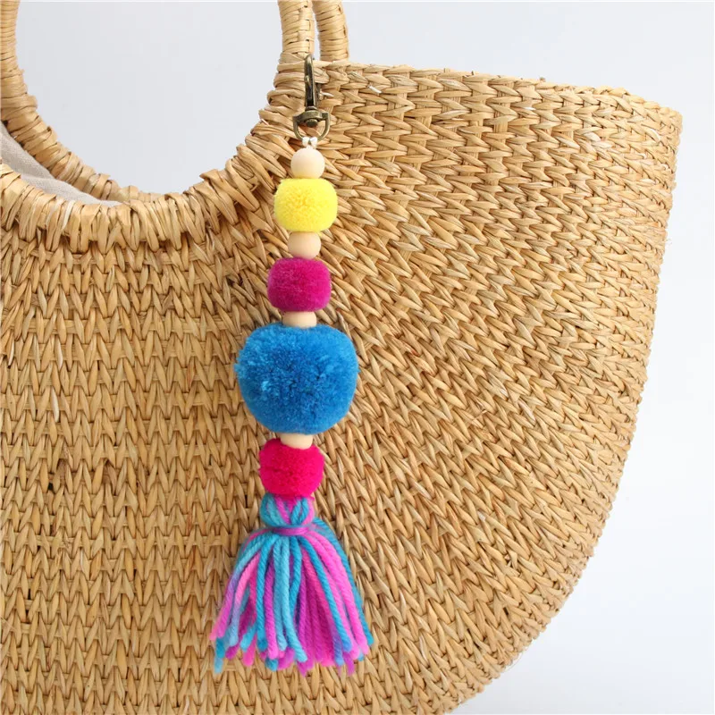 

2019 New Popular Bohemian Fringe Hair Ball Keychain Color Multi-layer Wool Fringe Woven Bag Pendant Accessories Hot gift