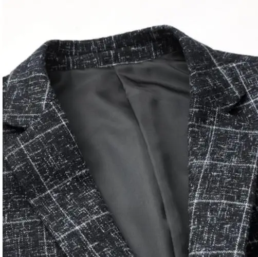 2019 Wool Fashion Jacket Men Classic Jacket Stylish Grid Suit Blazer Jacket Casual Business Tailored Mens Skinny Slim Blazer